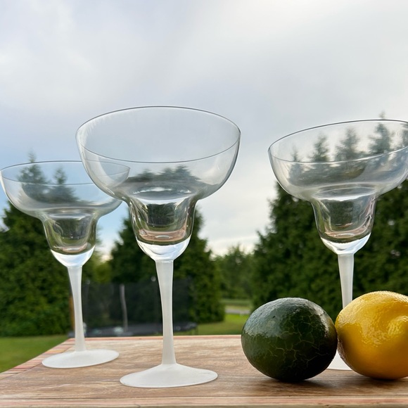 Glass Margarita Cocktail Glasses frosted stem set of 3 - Picture 2 of 10
